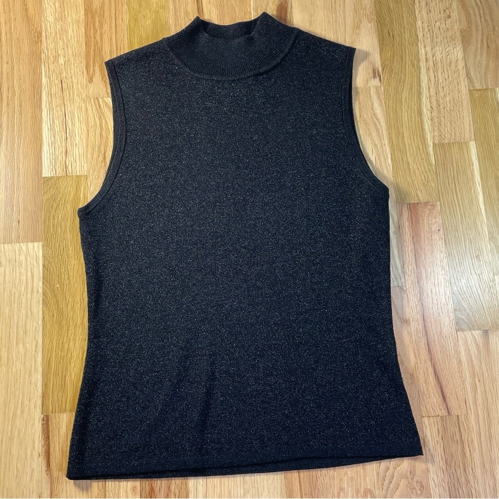 Versailles Womens Mock Turtleneck Sleeveless Top Sz L Silk Blend Black Sparkly